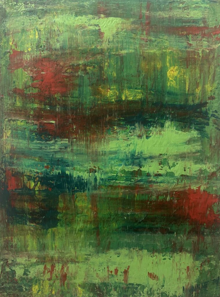 Grüntöne, Acryltechnik mit roten Highlights